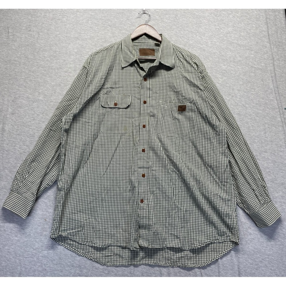 Bob Timberlake Shirt Mens XL Green White Gingham Plaid Cotton Collared Button Up